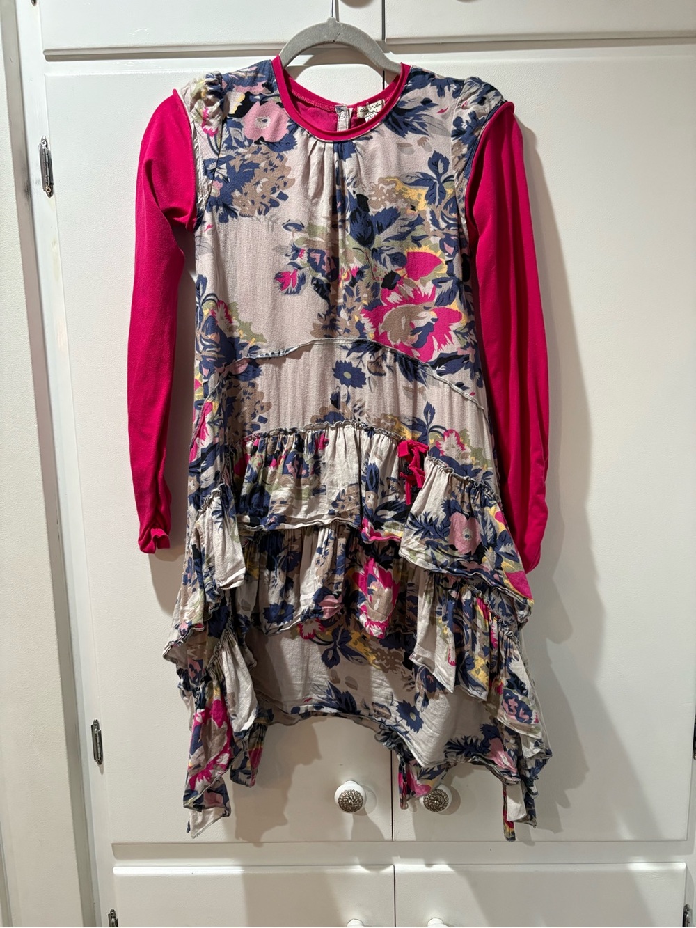 Eliana et Lena Floral Ruffle Tunic Dress with Hot Pink Sleeves